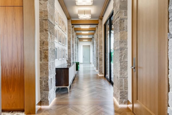 Herringbone pattern flooring in a hotel corridor